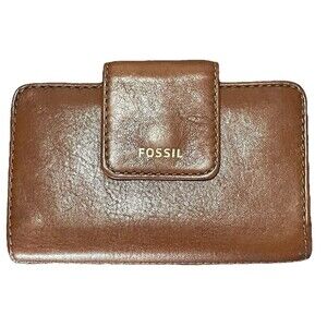 Fossil Madison Multifunction Wallet Cognac Brown Leather Wallet Trifold Snap